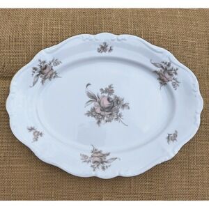 Johann Haviland Sepia Rose 13" Oval Serving Platter Bavaria Germany Vintage Gold